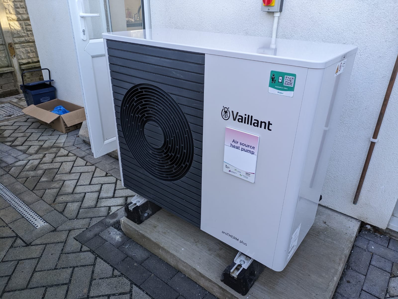 Air-source heat pump installed outside a terraced house in Southend