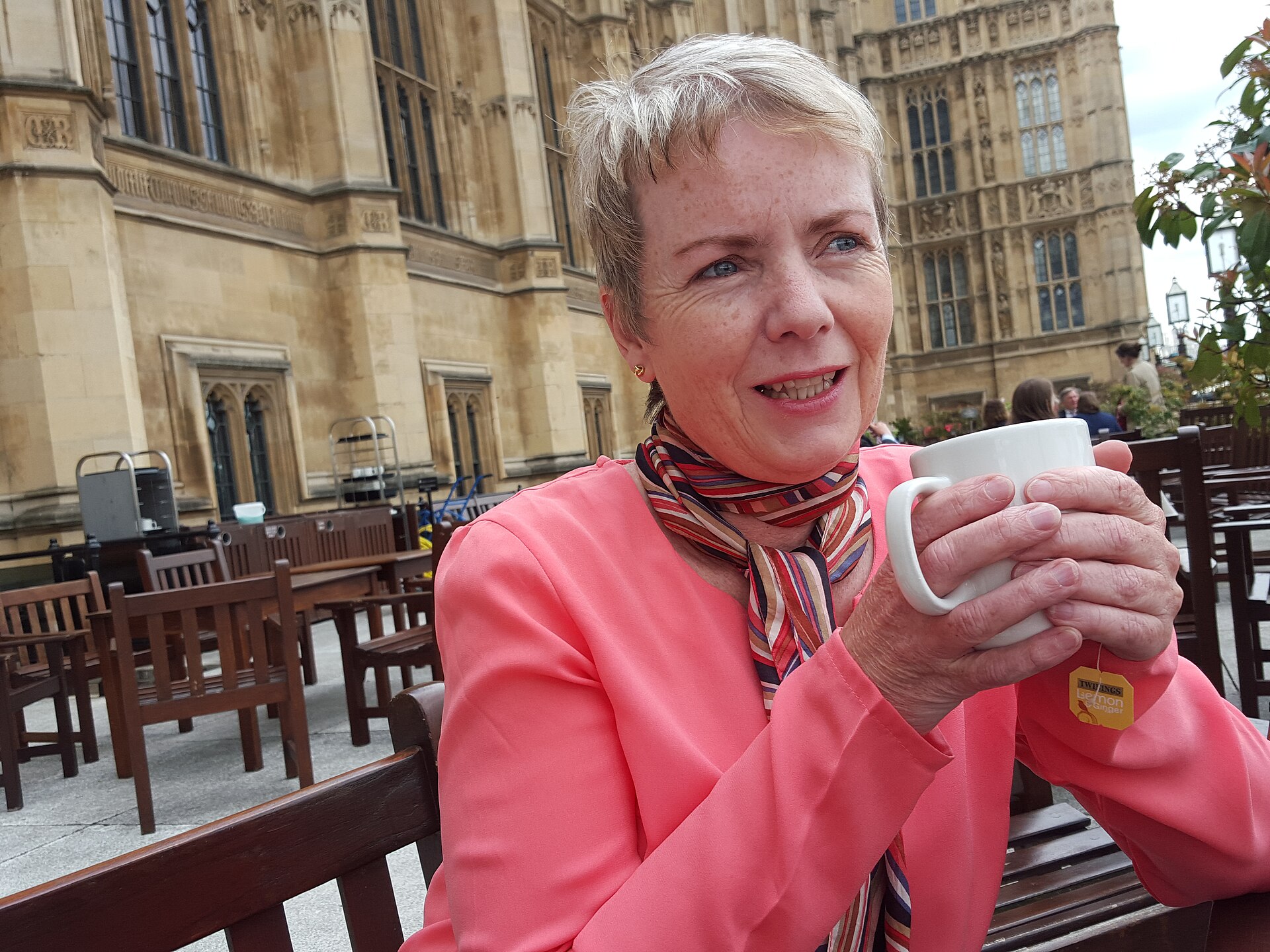 Health minister Karin Smyth holding a mug on the House of Commons terrace