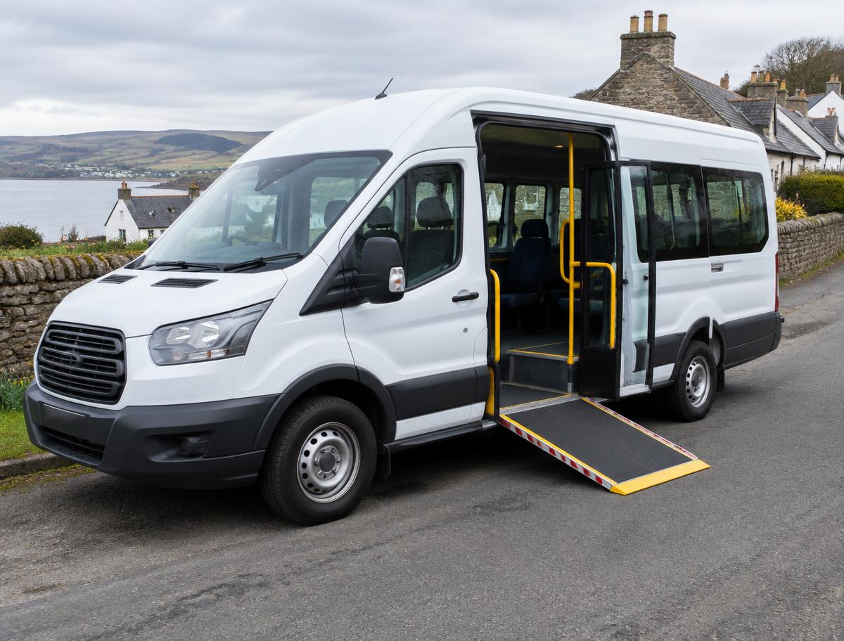 Illustrative image of an accessible minibus on a village road