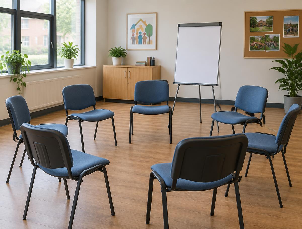 Illustrative image of a community room set up for a workshop