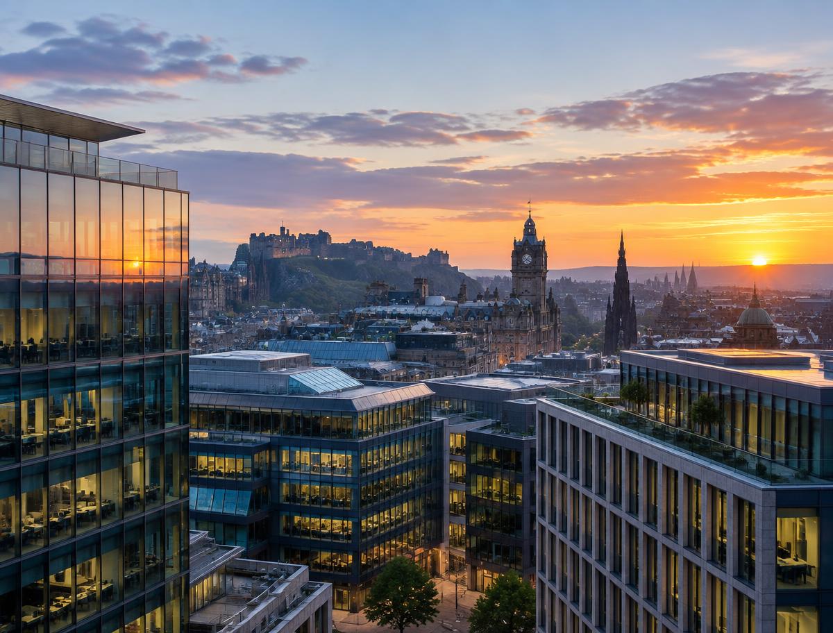 Illustrative image of Edinburgh office buildings at sunset