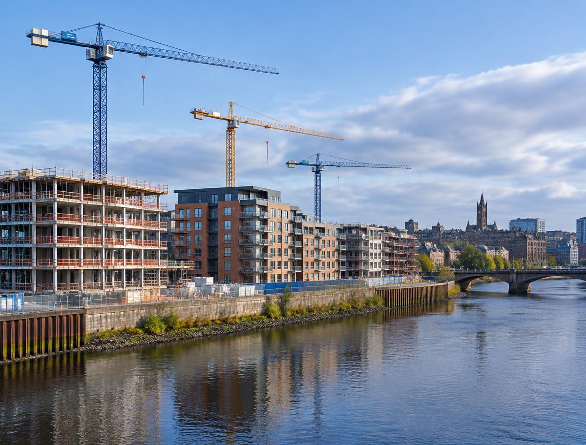 Illustrative image of housing construction beside a river