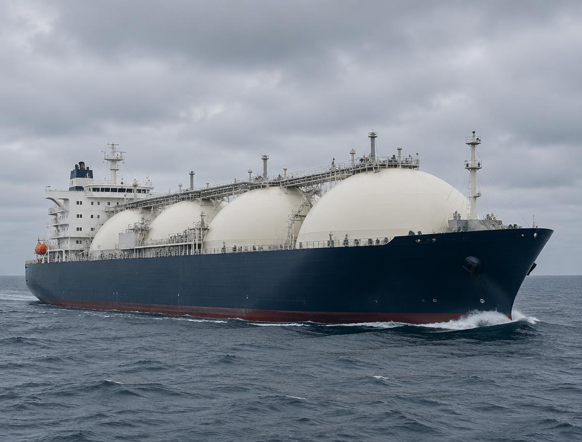 Illustrative image of an LNG tanker at sea; not a sanctioned vessel