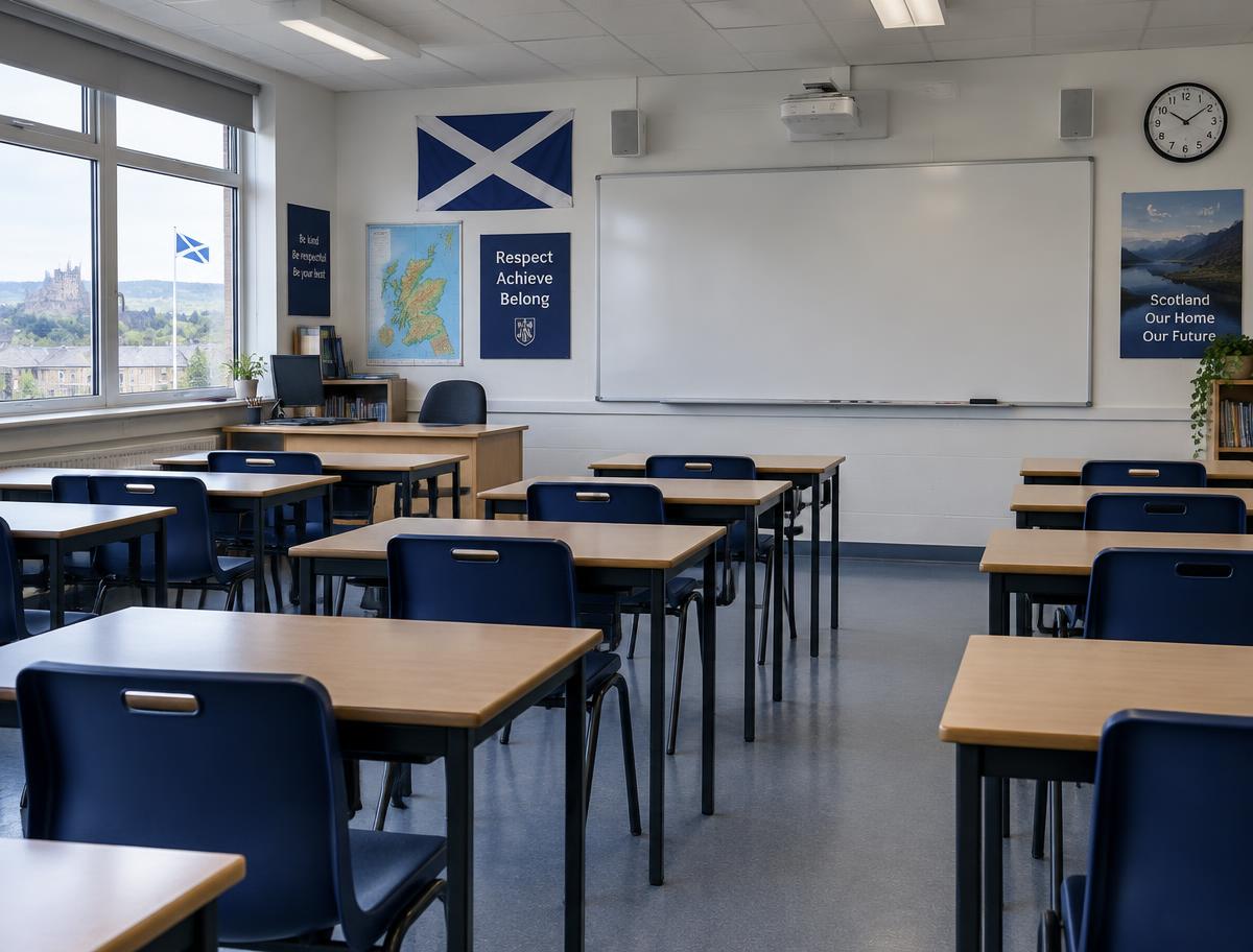 Illustrative image of an empty secondary school classroom