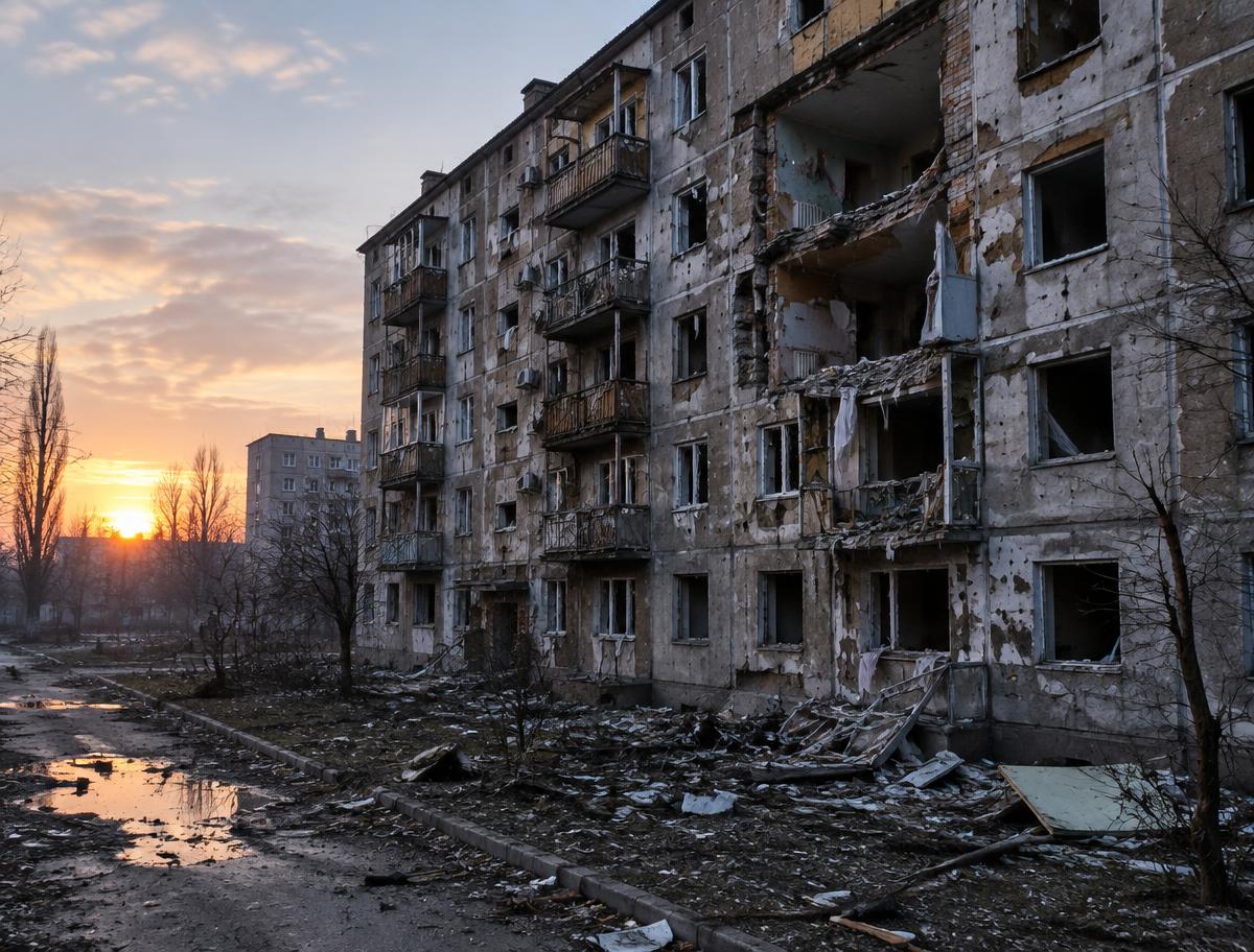 Illustrative image of a damaged apartment block