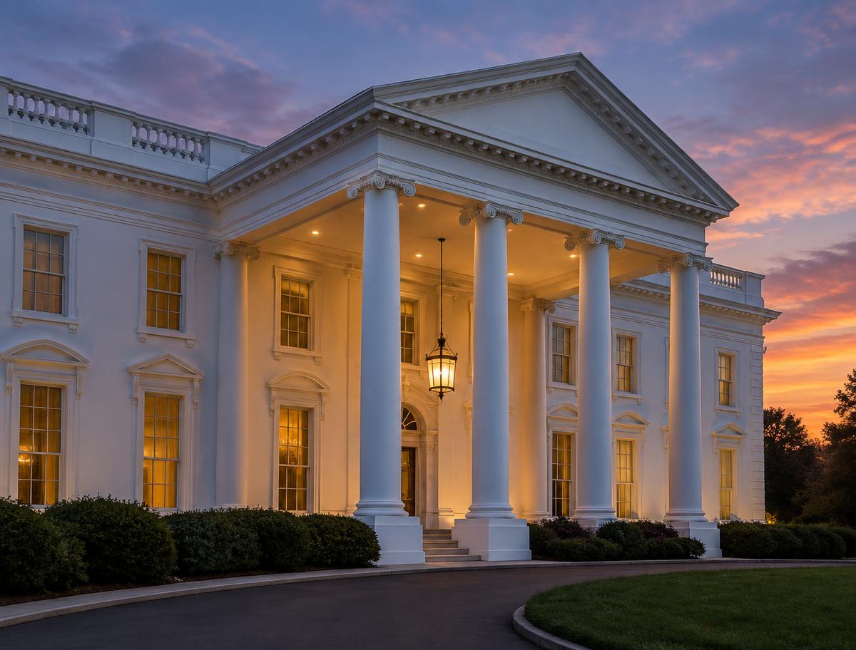 Illustrative image of a neoclassical government building at dusk
