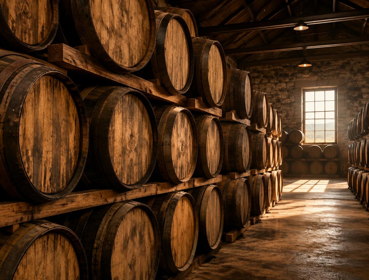Illustrative image of whisky casks in a Scottish warehouse; not a specific distillery